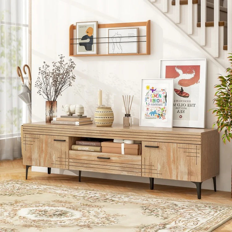 TV Stand with Dual Cabinets and Storage Drawer for 65-Inch TVs