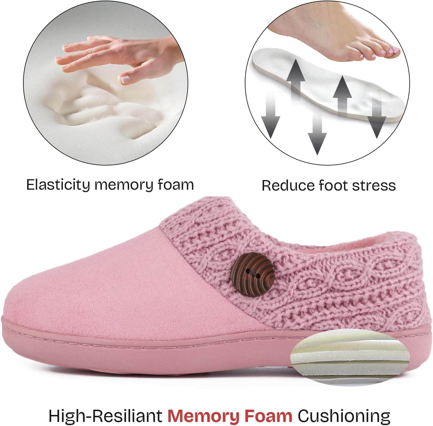Women's Microsuede Memory Foam Slippers with Knit Collar for Indoor Comfort