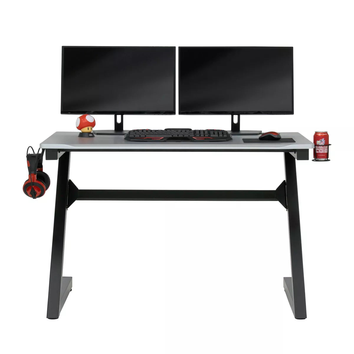 Zone Gaming Table Black/Silver - PC Desk with Charging Station & Cup Holder