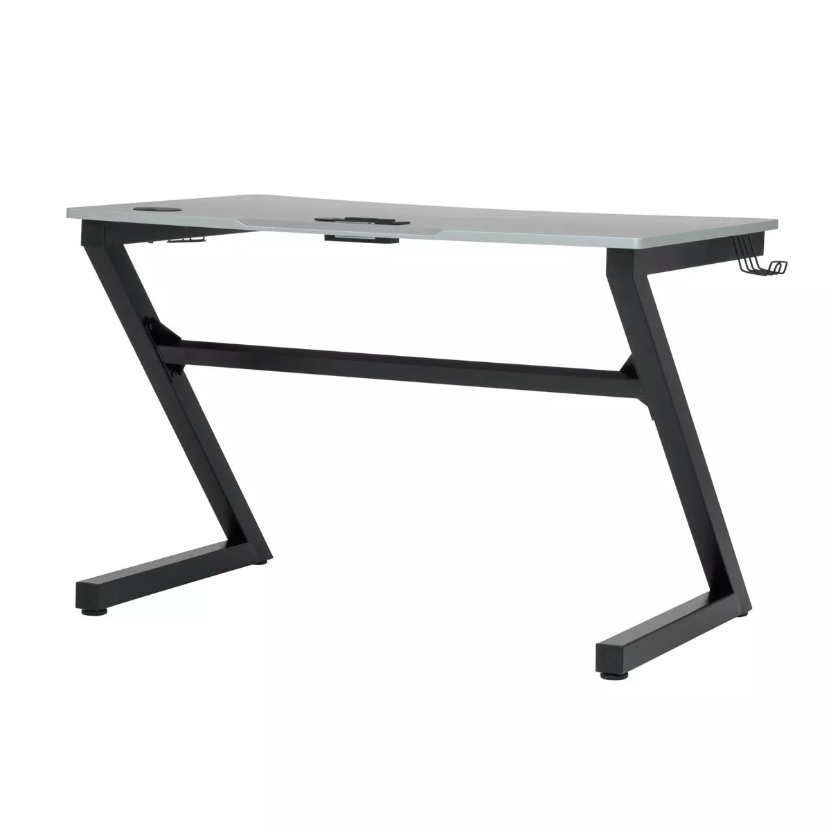 Zone Gaming Table Black/Silver - PC Desk with Charging Station & Cup Holder