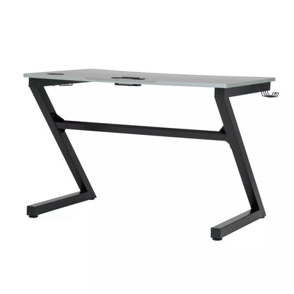 Zone Gaming Table Black/Silver - PC Desk with Charging Station & Cup Holder