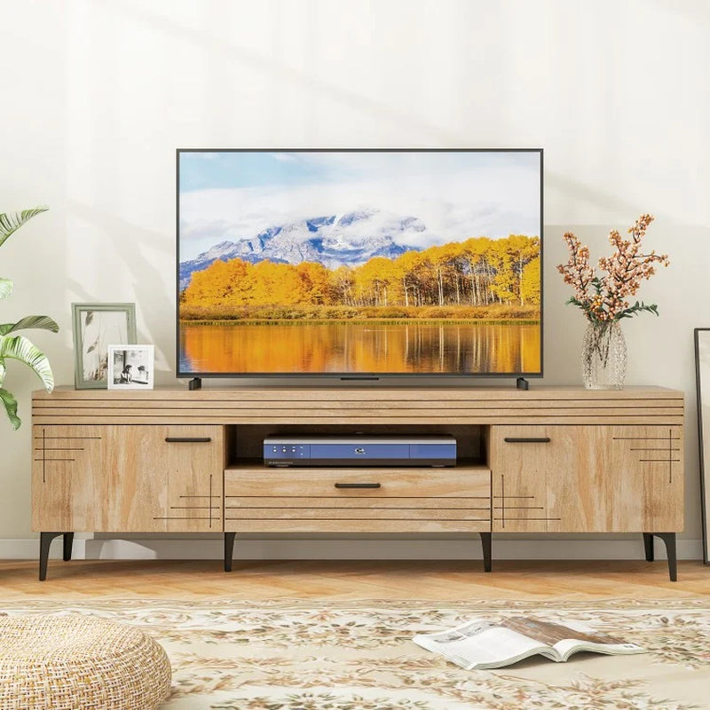 TV Stand with Dual Cabinets and Storage Drawer for 65-Inch TVs