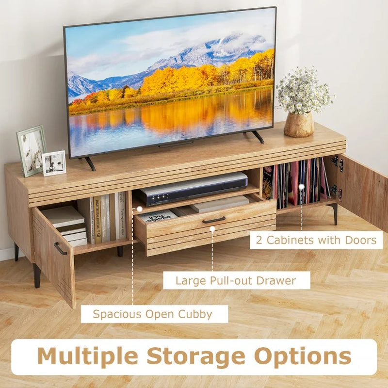 TV Stand with Dual Cabinets and Storage Drawer for 65-Inch TVs