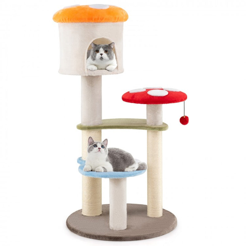  Mushroom Cat Tree with Sisal Scratching Posts Top Condo and Padded Platforms