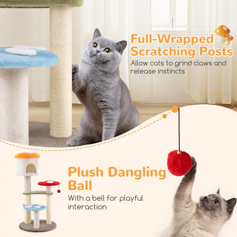  Mushroom Cat Tree with Sisal Scratching Posts Top Condo and Padded Platforms