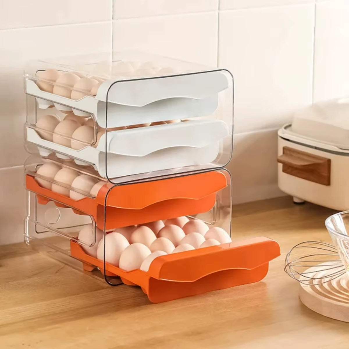 Plastic Egg Storage Organizer Double-Layer - Holds 32 Eggs in Separate Compartments