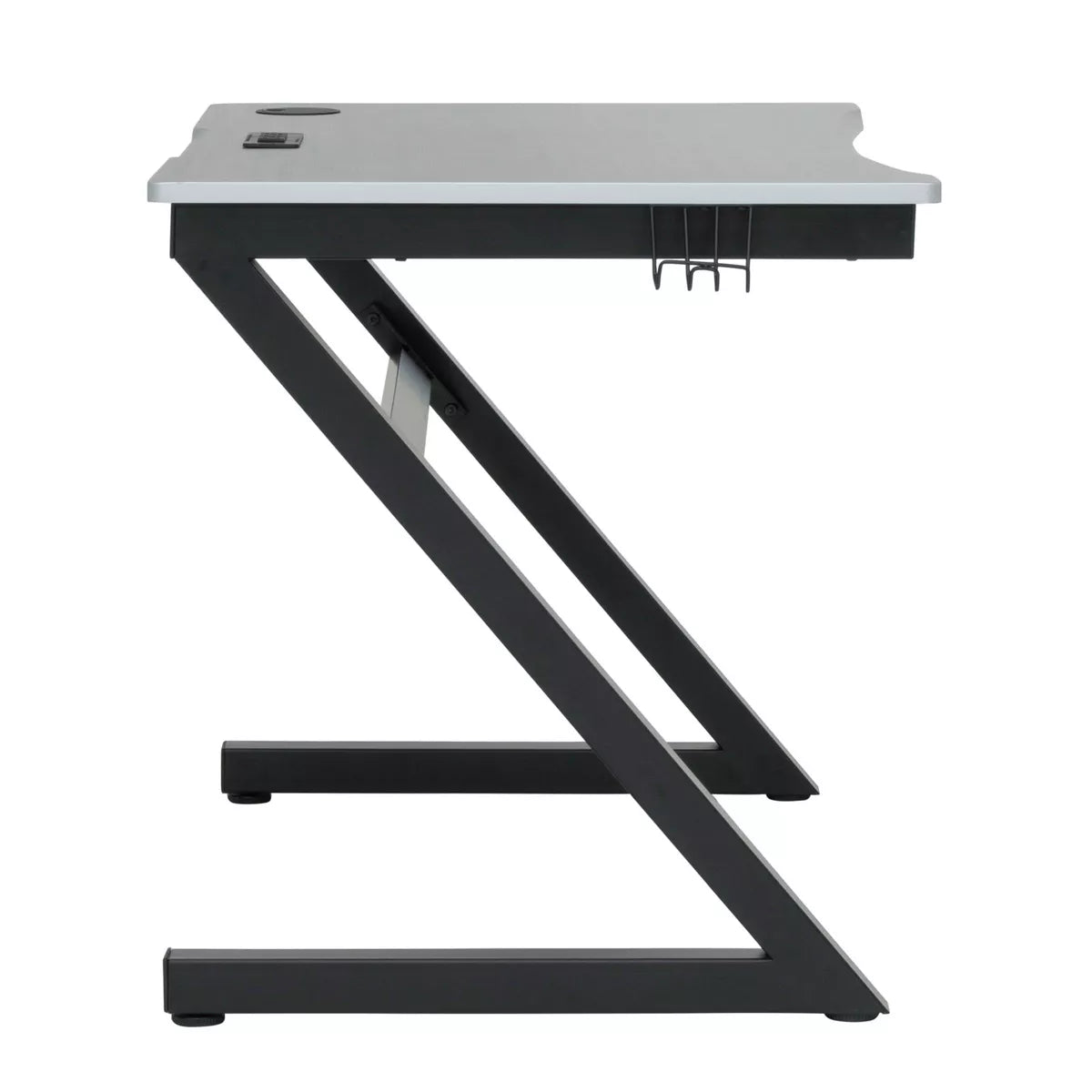 Zone Gaming Table Black/Silver - PC Desk with Charging Station & Cup Holder