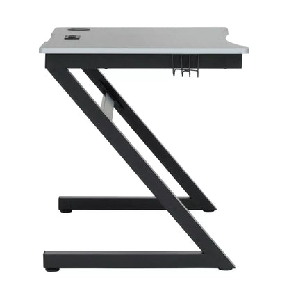 Zone Gaming Table Black/Silver - PC Desk with Charging Station & Cup Holder