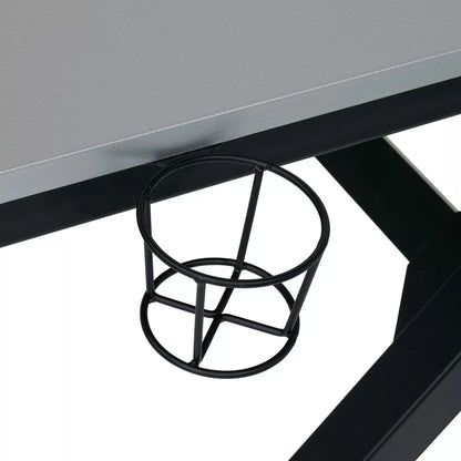 Zone Gaming Table Black/Silver - PC Desk with Charging Station & Cup Holder
