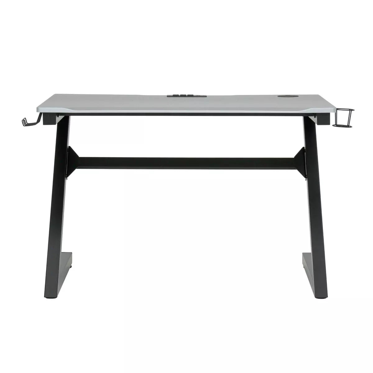Zone Gaming Table Black/Silver - PC Desk with Charging Station & Cup Holder