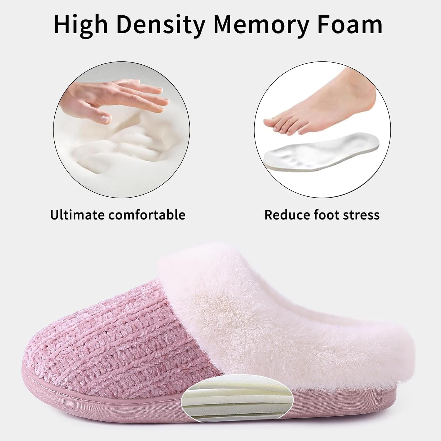 Women's Cozy Chenille House Slippers with Fleece Lining, Memory Foam, and Versatile Indoor/Outdoor Soles