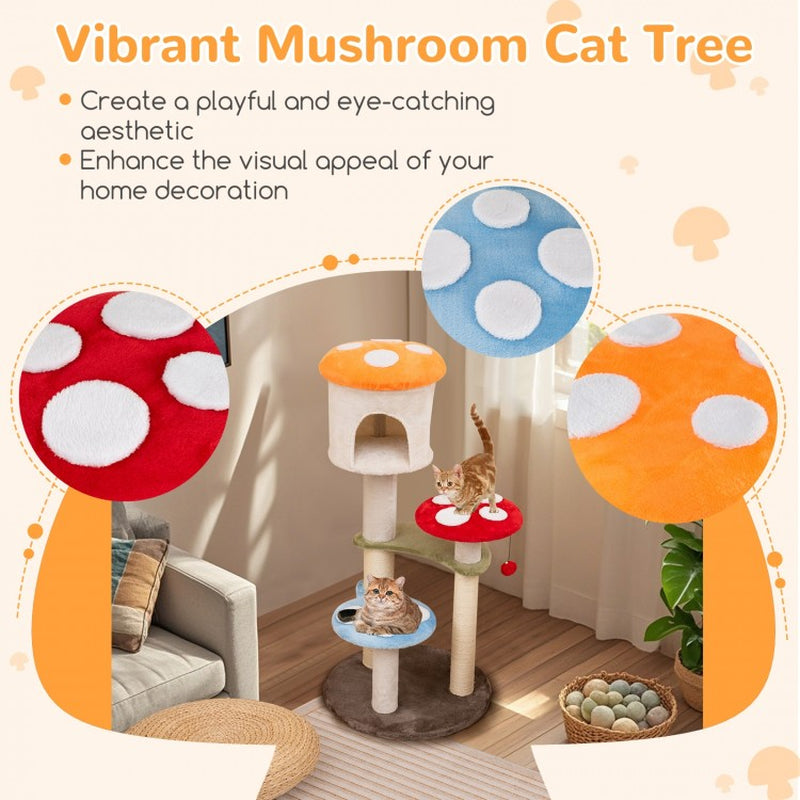  Mushroom Cat Tree with Sisal Scratching Posts Top Condo and Padded Platforms