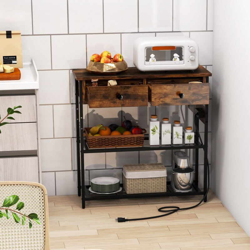 Narrow Console Table Featuring Two Drawers and Dual Metal Mesh Shelves
