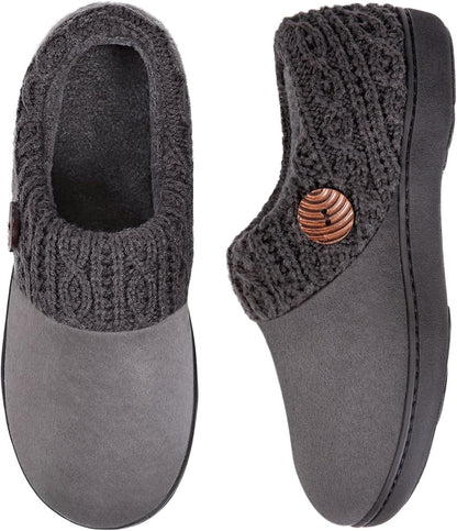 Women's Memory Foam Slippers - Microsuede, Knit Collar for Indoor Comfort (GREY)