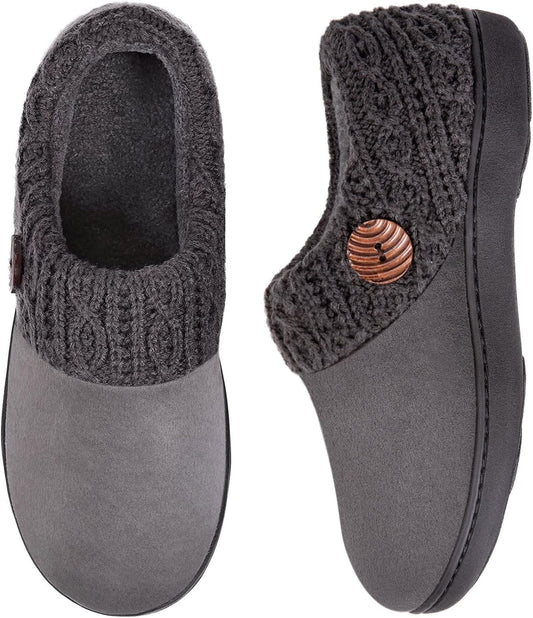 Women's Memory Foam Slippers - Microsuede, Knit Collar for Indoor Comfort (GREY)