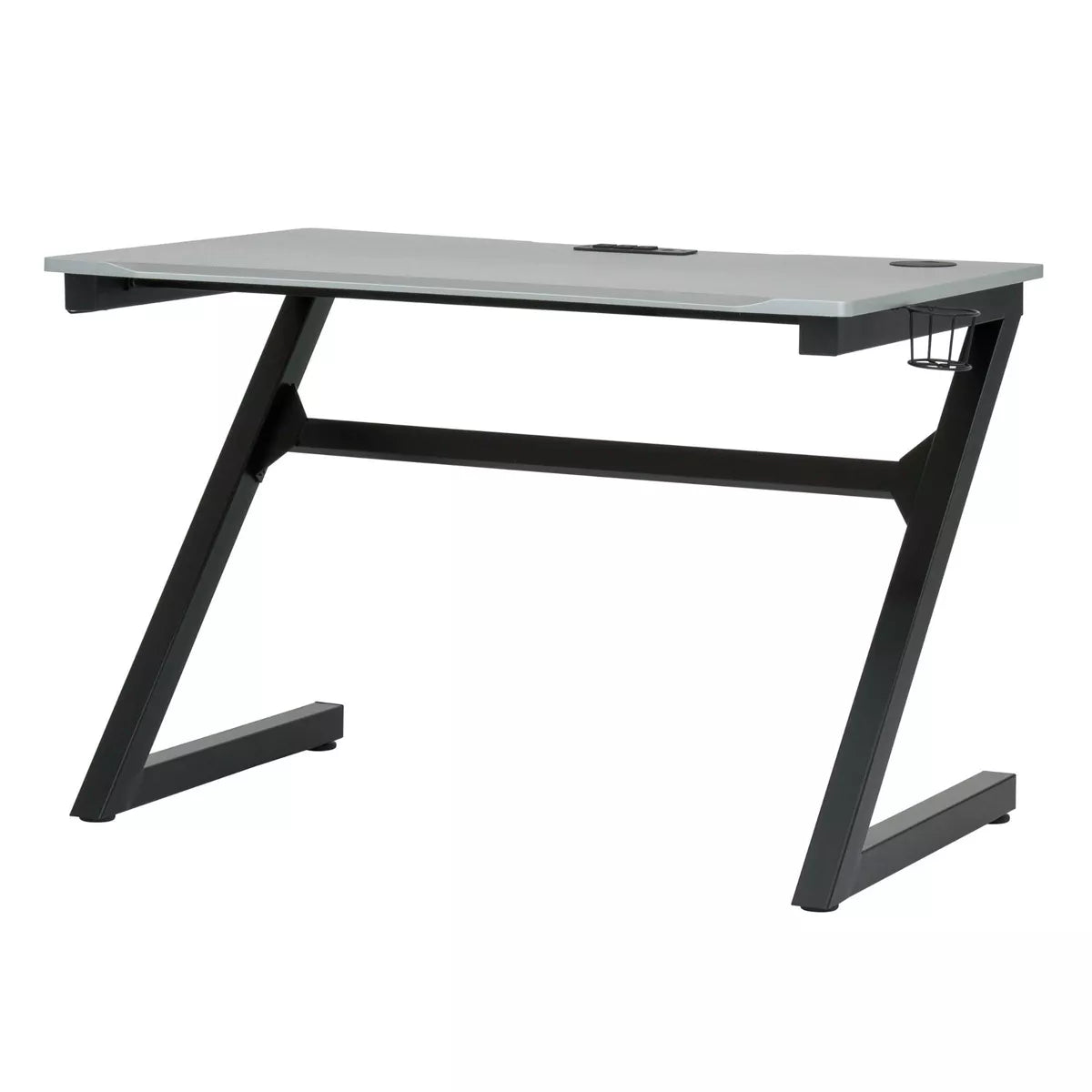 Zone Gaming Table Black/Silver - PC Desk with Charging Station & Cup Holder