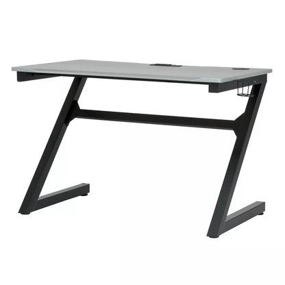 Zone Gaming Table Black/Silver - PC Desk with Charging Station & Cup Holder