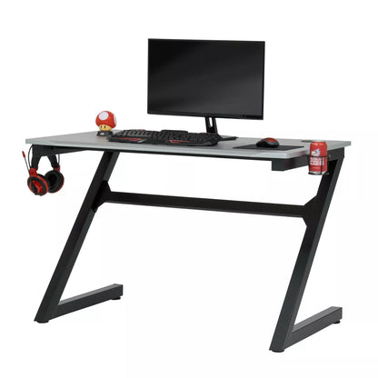 Zone Gaming Table Black/Silver - PC Desk with Charging Station & Cup Holder