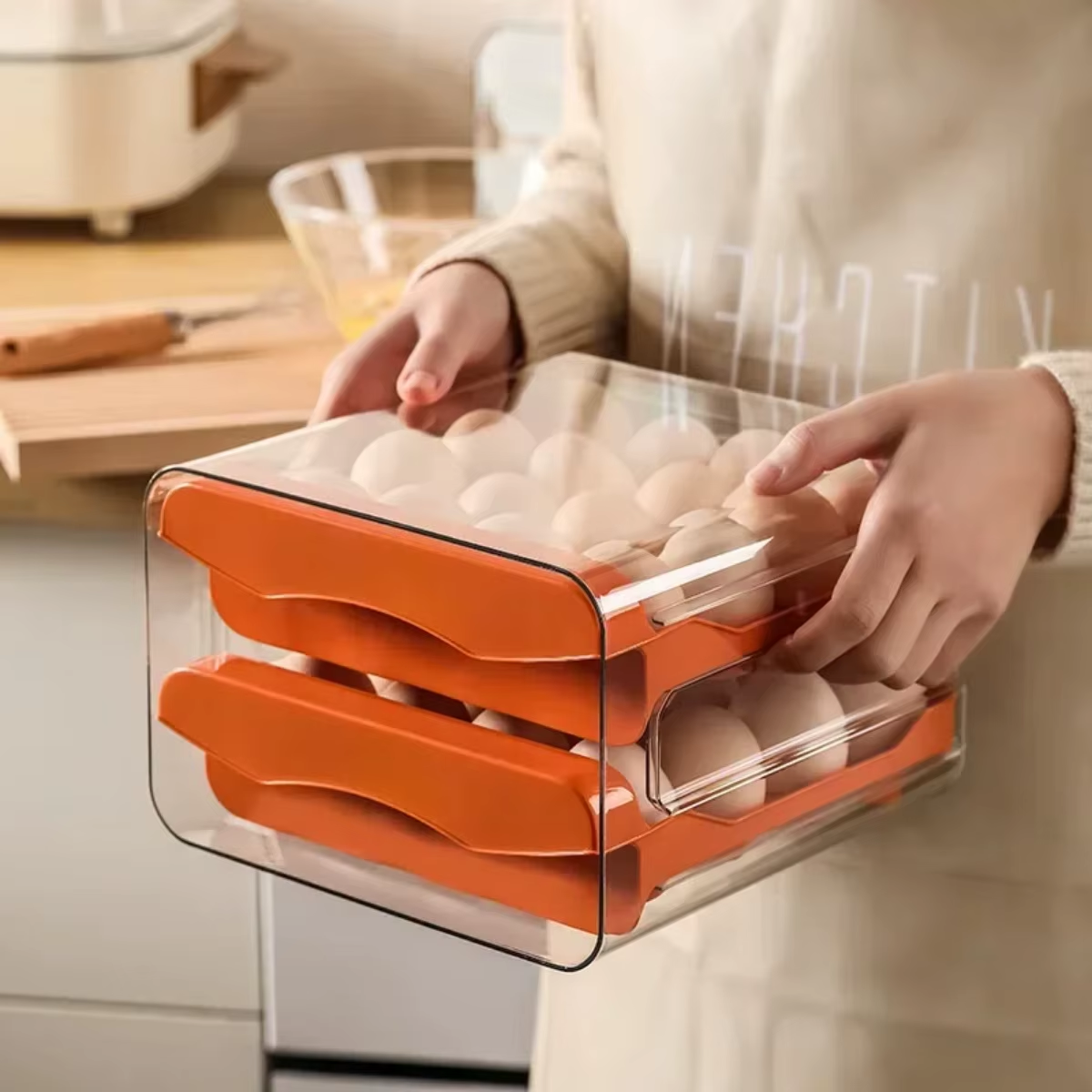 Plastic Egg Storage Organizer Double-Layer - Holds 32 Eggs in Separate Compartments