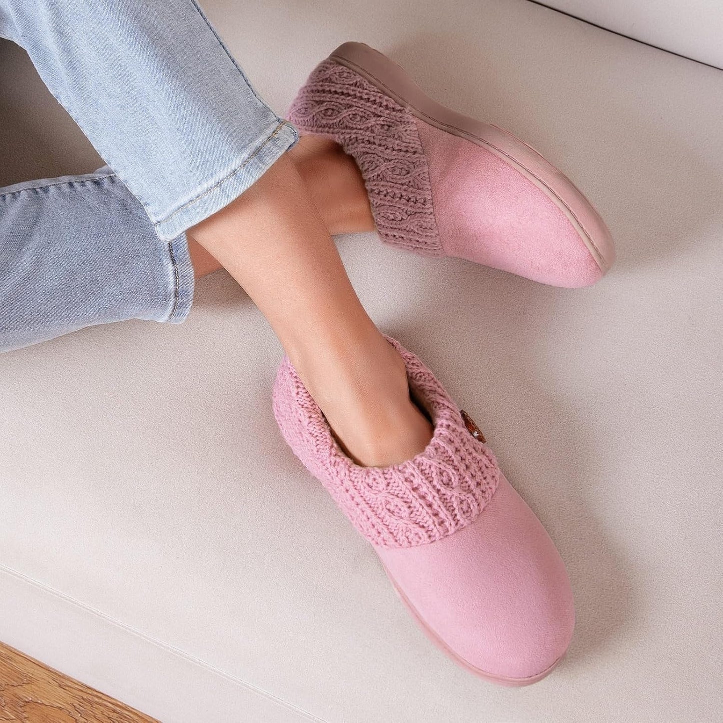 Women's Memory Foam Slippers - Microsuede, Knit Collar for Indoor Comfort (GREY)