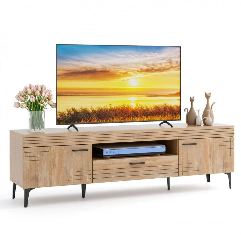 TV Stand with Dual Cabinets and Storage Drawer for 65-Inch TVs