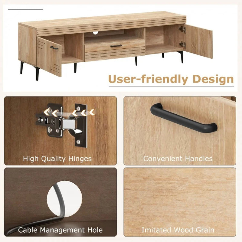 TV Stand with Dual Cabinets and Storage Drawer for 65-Inch TVs