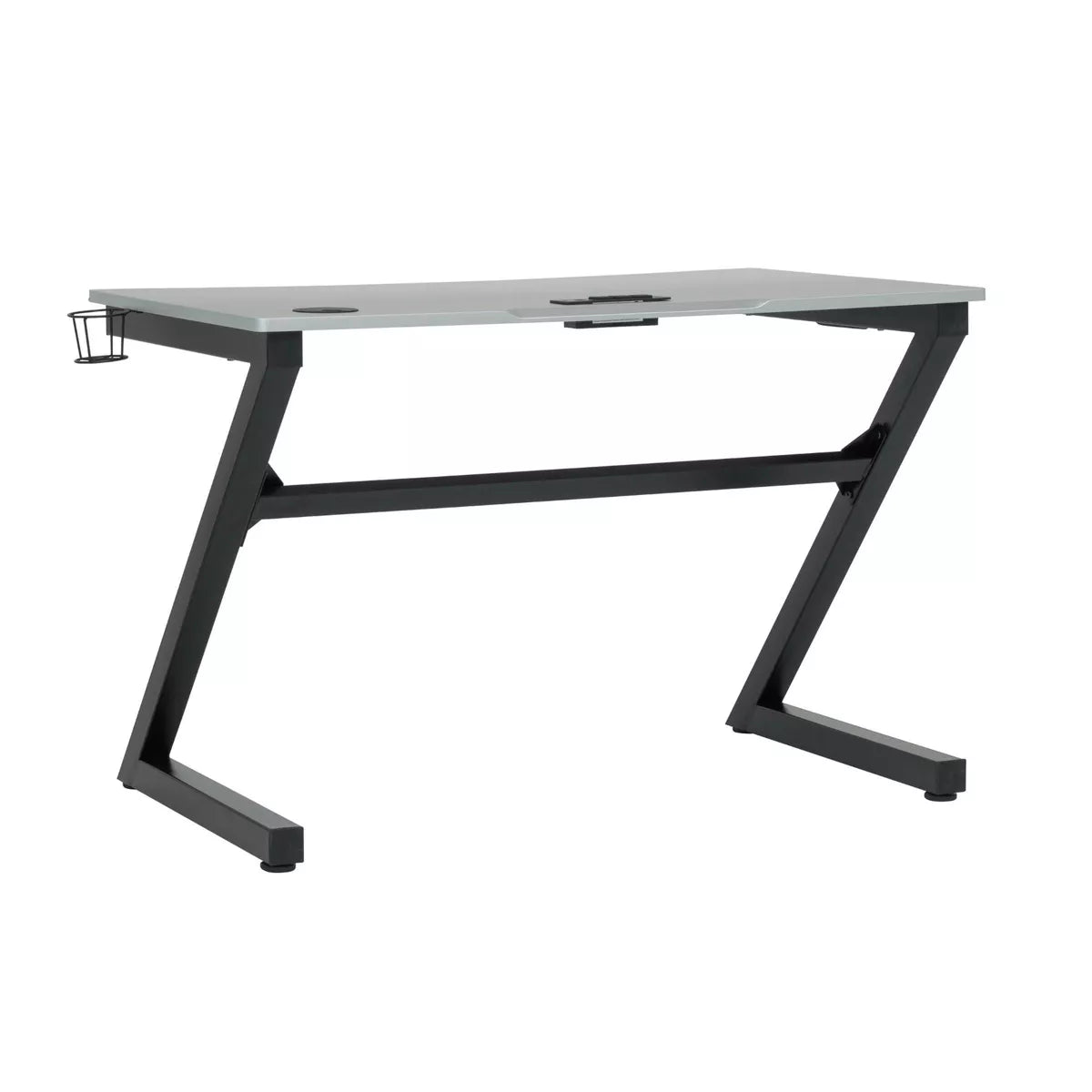 Zone Gaming Table Black/Silver - PC Desk with Charging Station & Cup Holder
