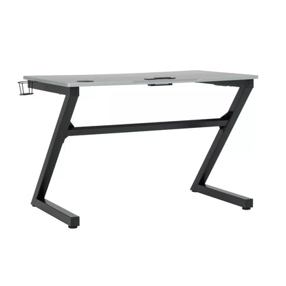 Zone Gaming Table Black/Silver - PC Desk with Charging Station & Cup Holder