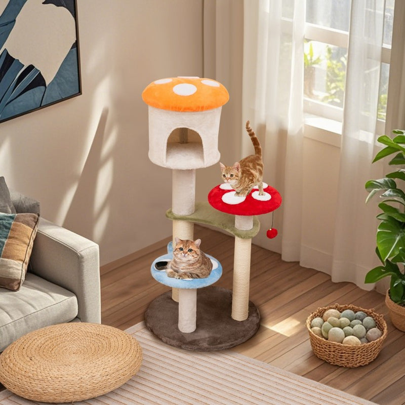  Mushroom Cat Tree with Sisal Scratching Posts Top Condo and Padded Platforms