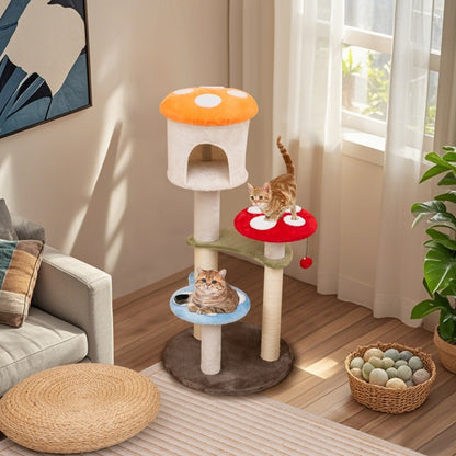  Mushroom Cat Tree with Sisal Scratching Posts Top Condo and Padded Platforms