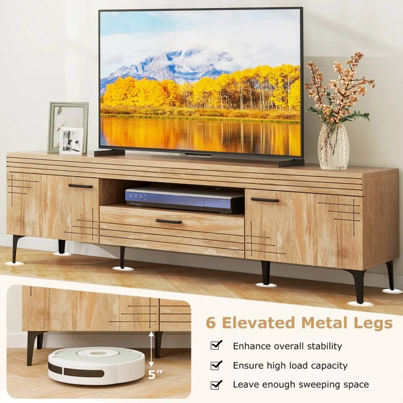 TV Stand with Dual Cabinets and Storage Drawer for 65-Inch TVs