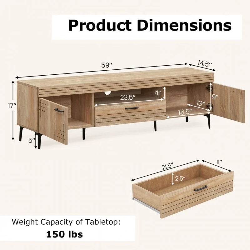 TV Stand with Dual Cabinets and Storage Drawer for 65-Inch TVs