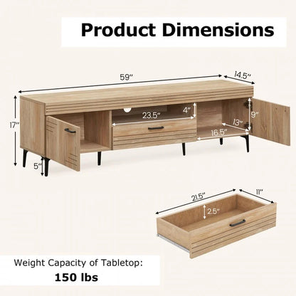 TV Stand with Dual Cabinets and Storage Drawer for 65-Inch TVs