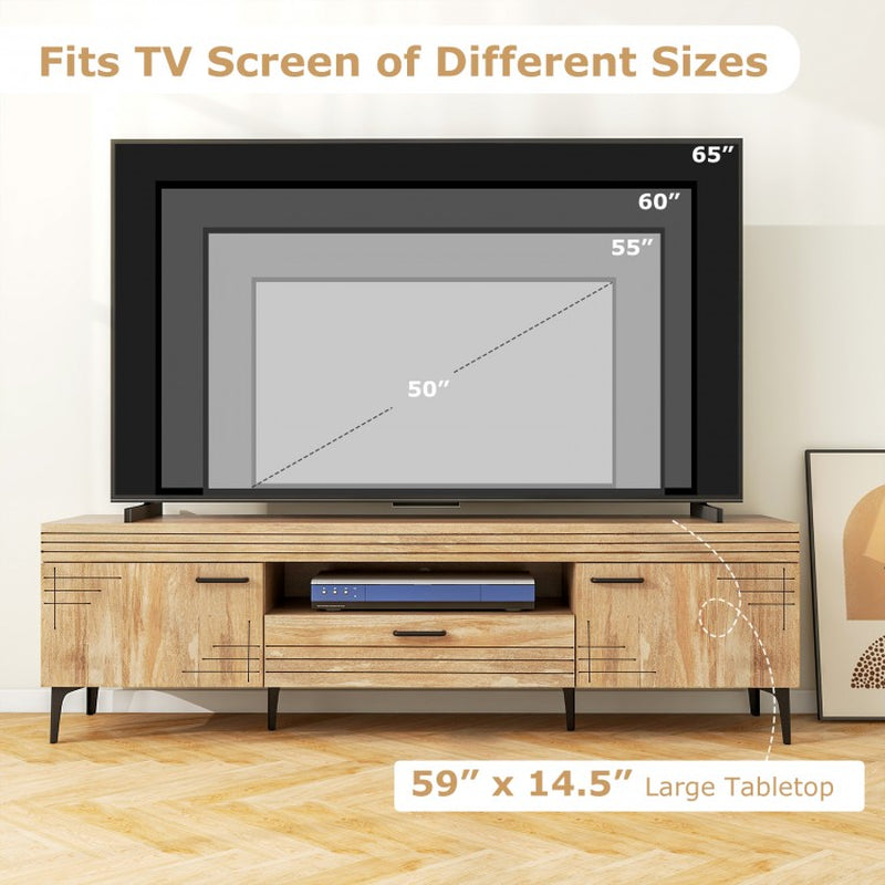 TV Stand with Dual Cabinets and Storage Drawer for 65-Inch TVs