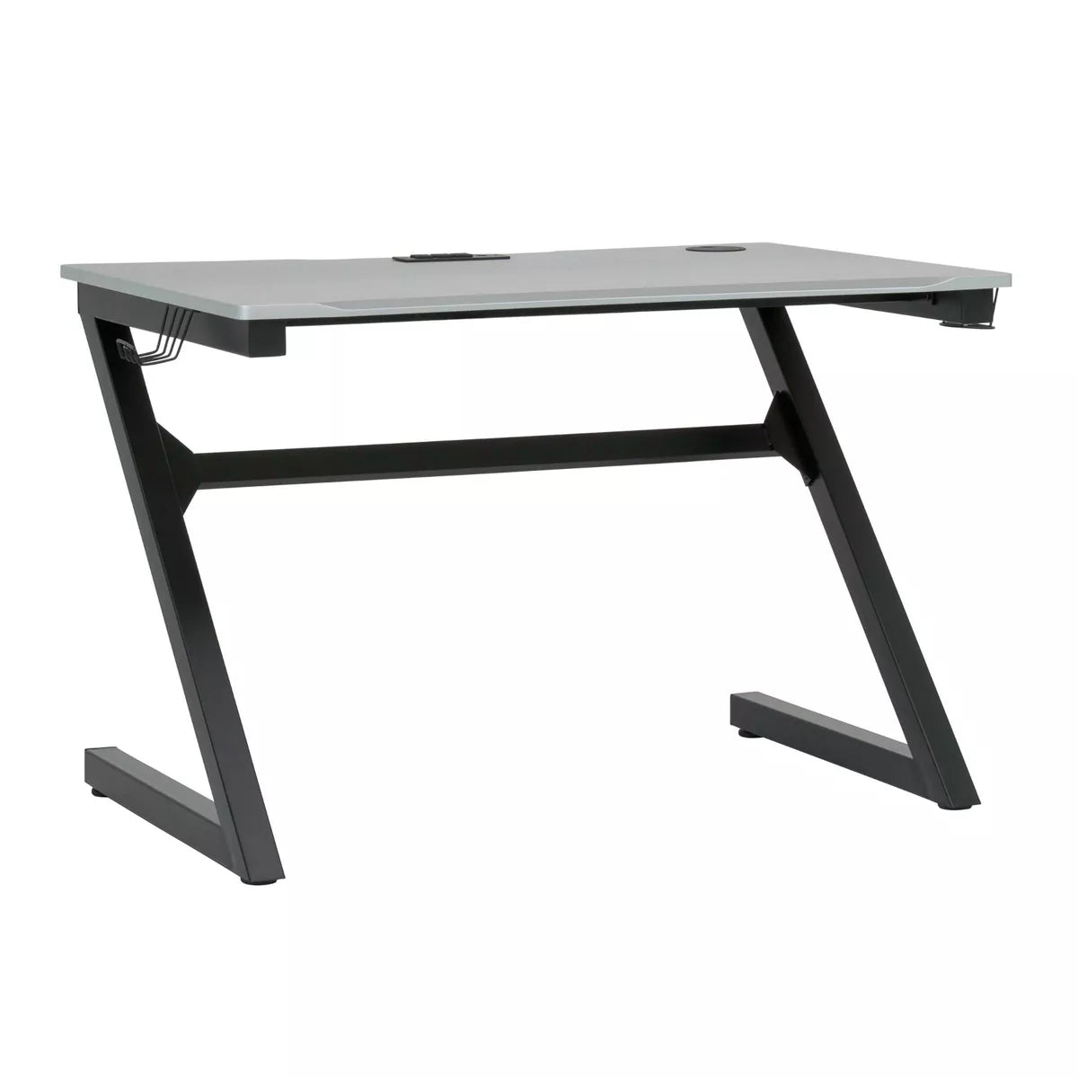 Zone Gaming Table Black/Silver - PC Desk with Charging Station & Cup Holder