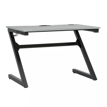 Zone Gaming Table Black/Silver - PC Desk with Charging Station & Cup Holder