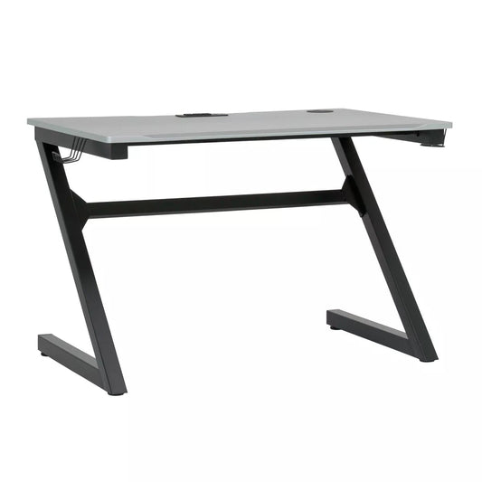 Zone Gaming Table Black/Silver - PC Desk with Charging Station & Cup Holder