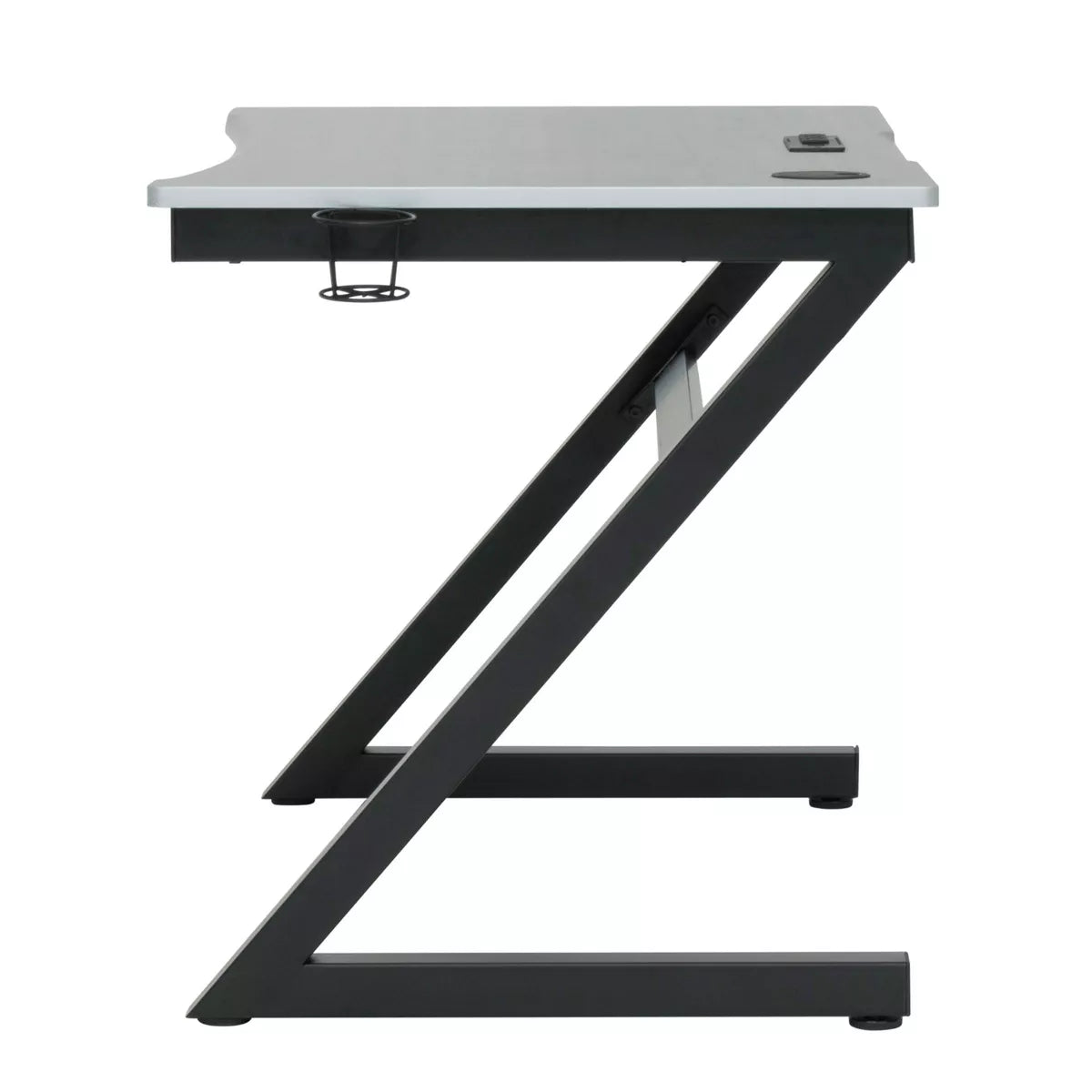 Zone Gaming Table Black/Silver - PC Desk with Charging Station & Cup Holder