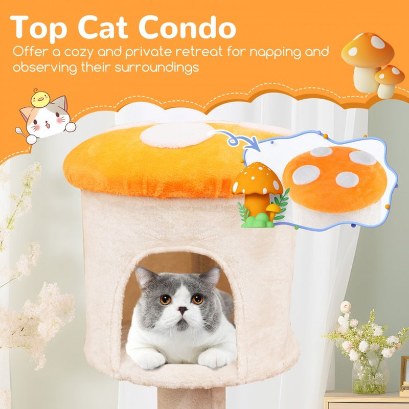  Mushroom Cat Tree with Sisal Scratching Posts Top Condo and Padded Platforms