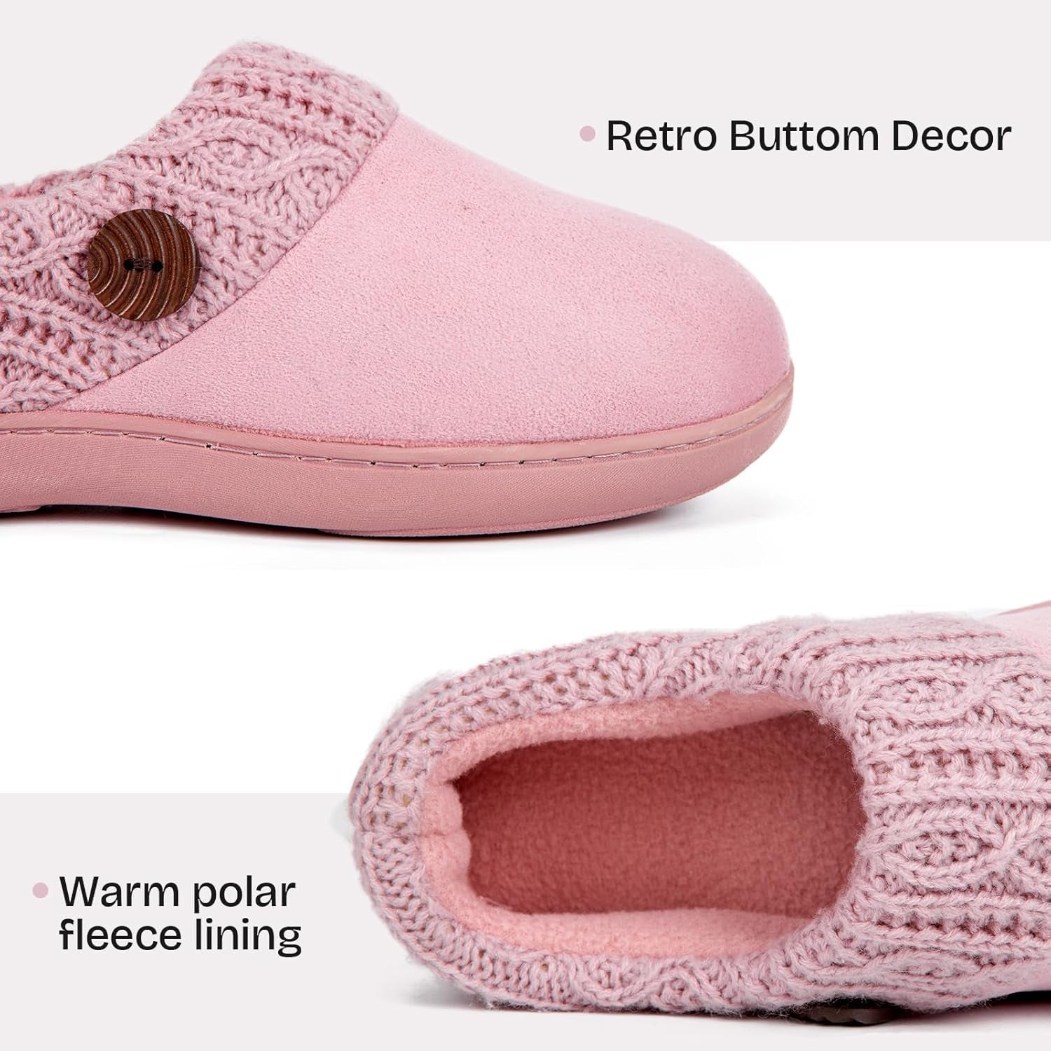 Women's Microsuede Memory Foam Slippers with Knit Collar for Indoor Comfort