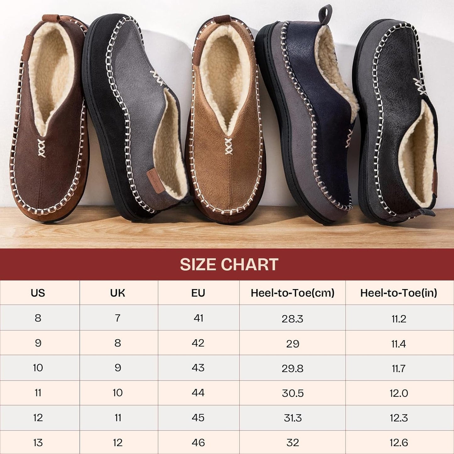 Men's Suede Moccasin Slippers with Memory Foam and Fuzzy Sherpa Lining