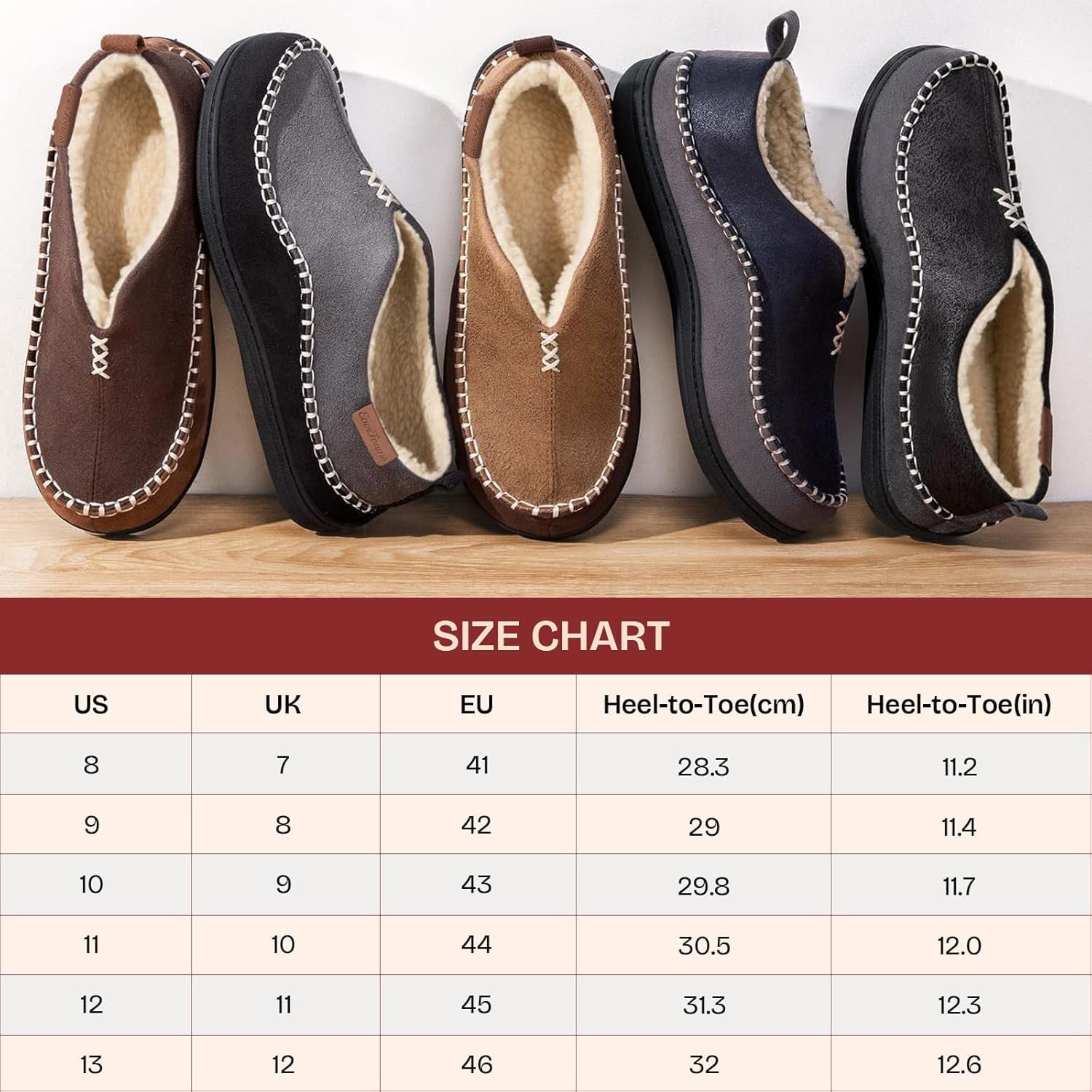 Men's Suede Moccasin Slippers with Memory Foam and Fuzzy Sherpa Lining