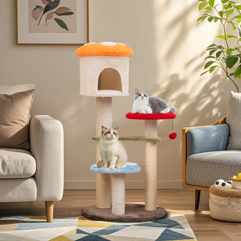  Mushroom Cat Tree with Sisal Scratching Posts Top Condo and Padded Platforms