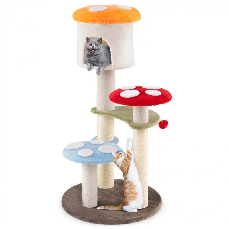  Mushroom Cat Tree with Sisal Scratching Posts Top Condo and Padded Platforms