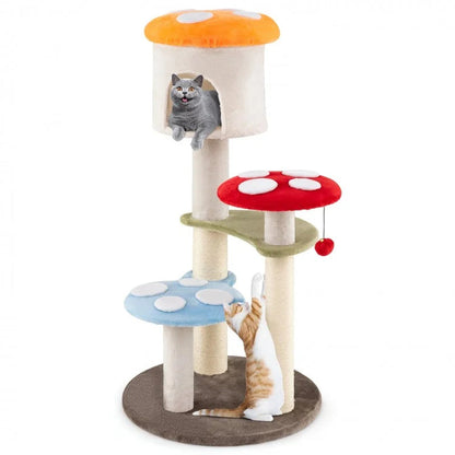  Mushroom Cat Tree with Sisal Scratching Posts Top Condo and Padded Platforms